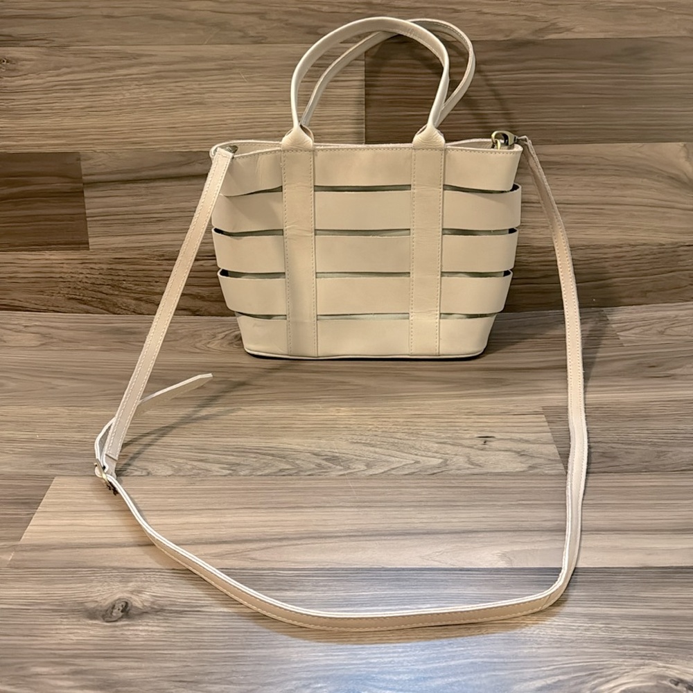Bembien Lucia Nubuck Leather Cream Panels Top Handles Shoulder Crossbody Bag